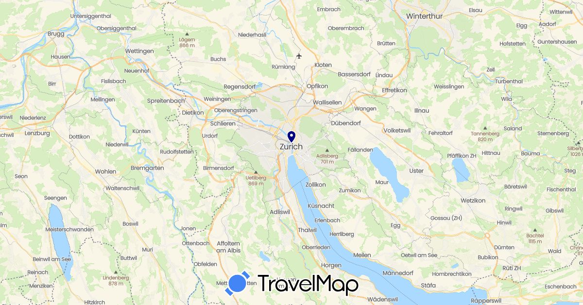 TravelMap itinerary: driving in Switzerland (Europe)